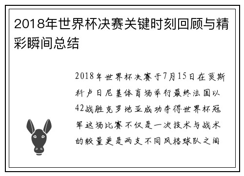 2018年世界杯决赛关键时刻回顾与精彩瞬间总结
